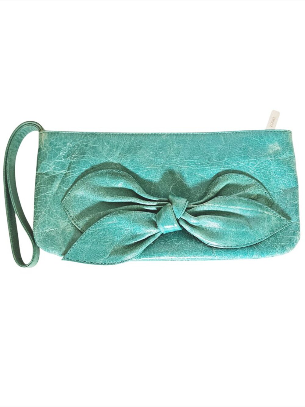 Vintage Leather Hobo Clutch Turquoise 10" x 4.5"